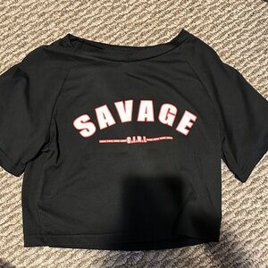 Black Crop Top with Red 'Savage' Print